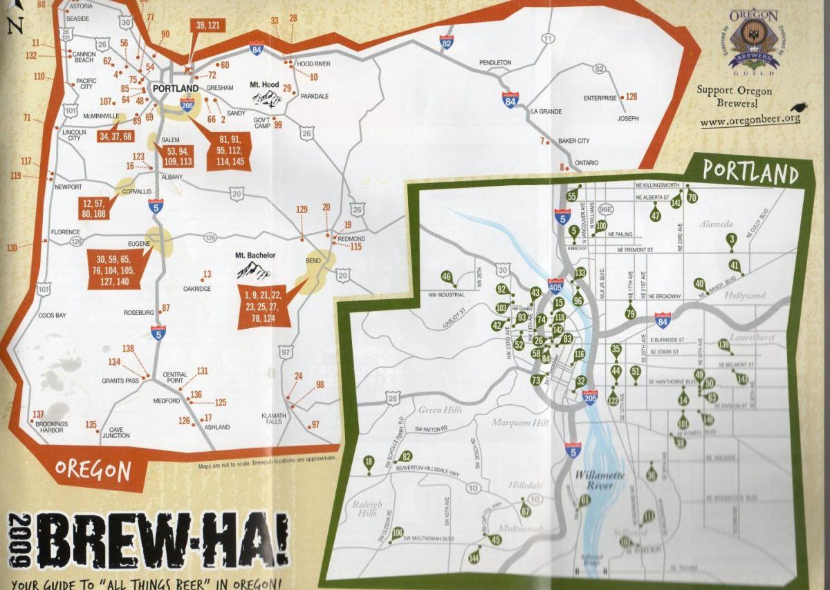 Karte der Brauereien in Portland, Oregon 