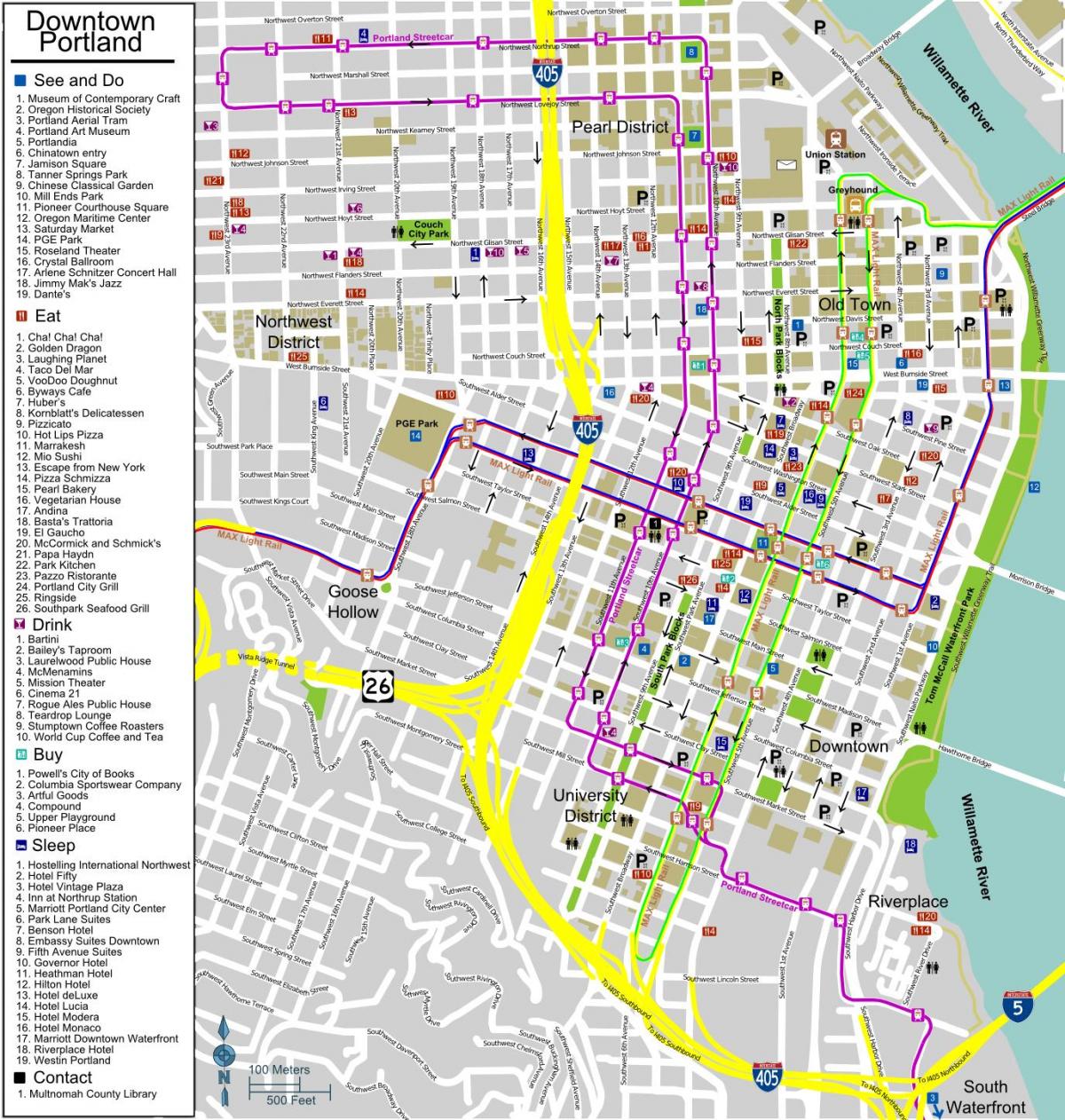 Karte der Innenstadt von Portland
