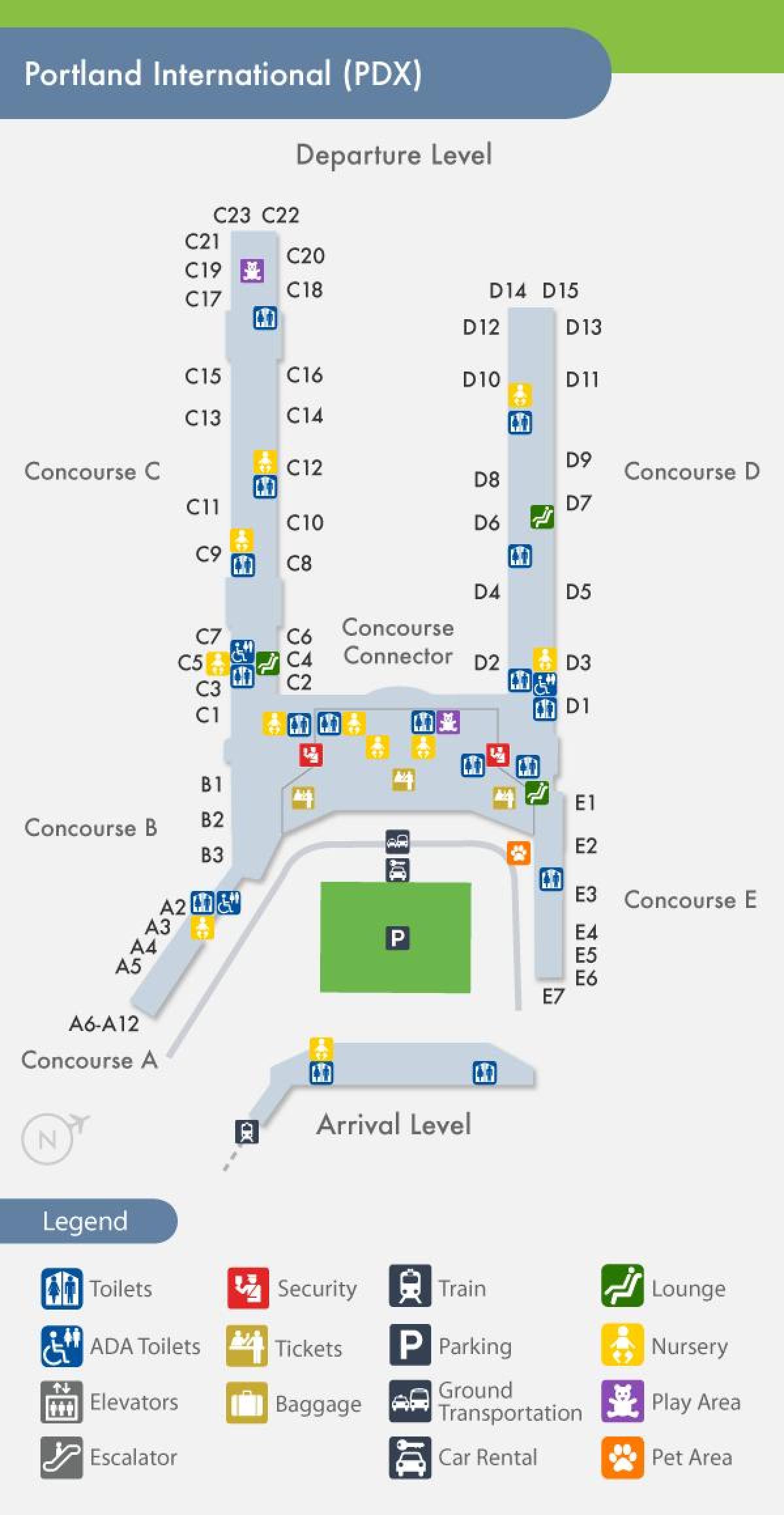 PDX Karte von Flughafen