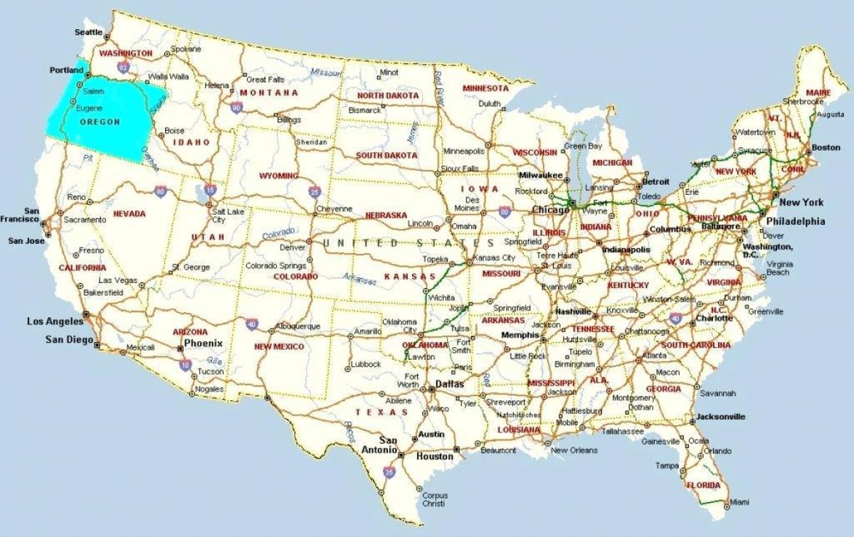 Portland, Oregon, auf der Karte von USA