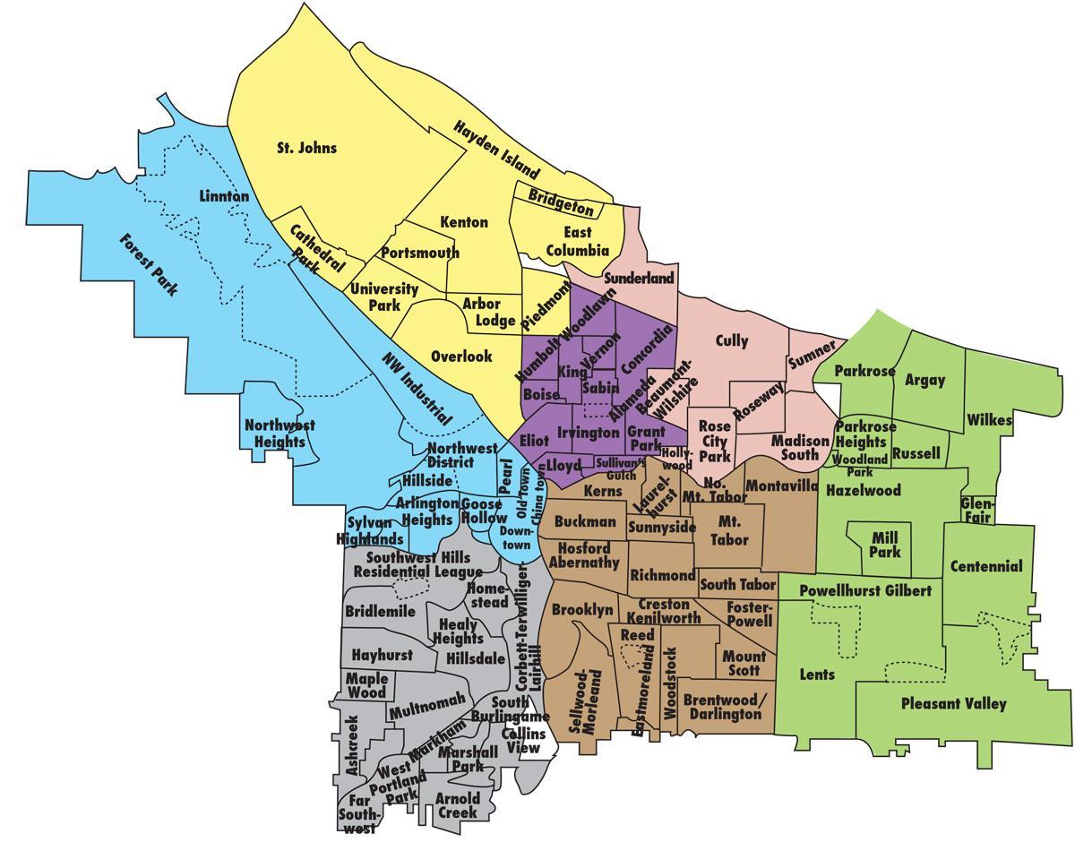 Karte von Portland Bezirke