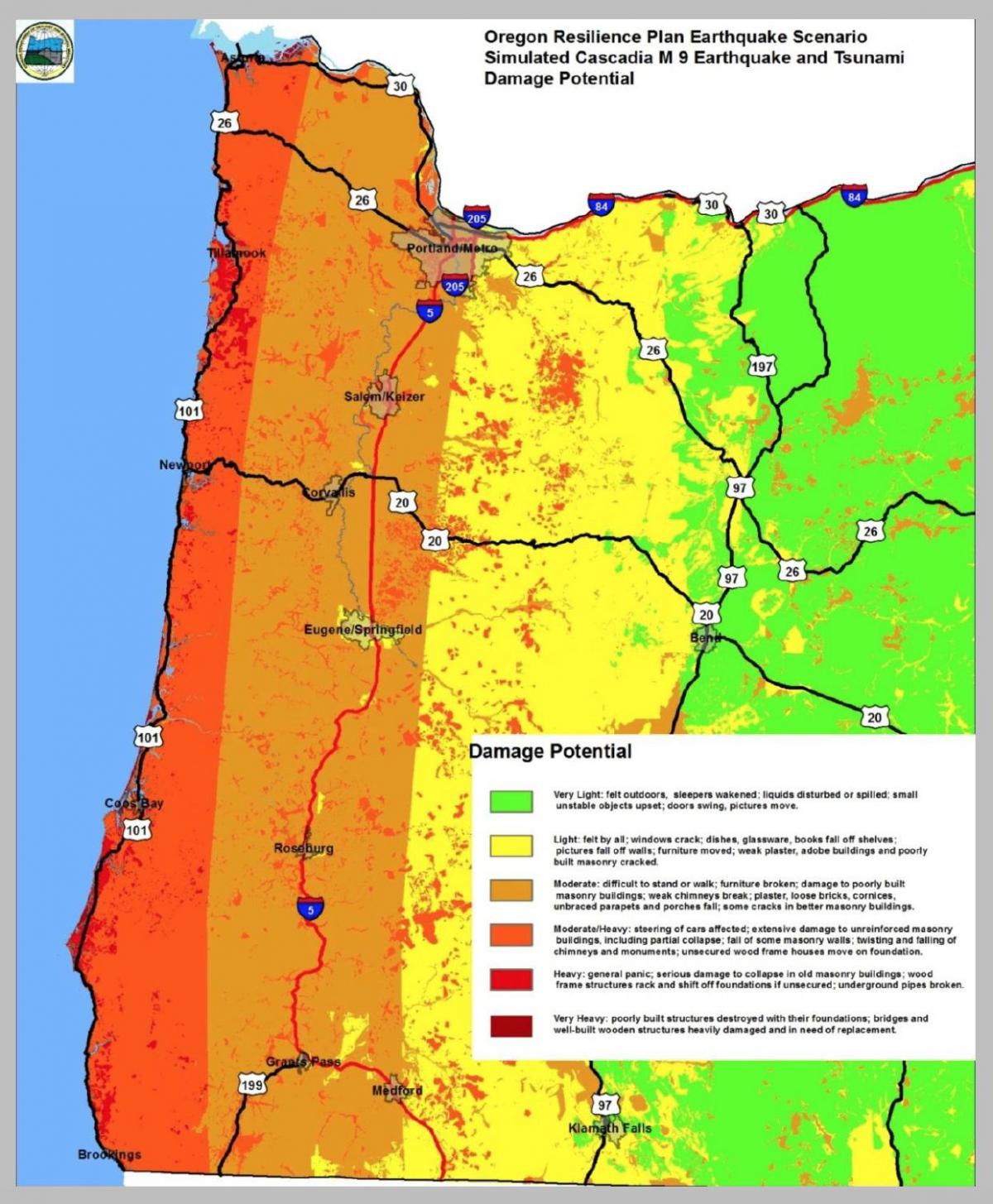 Erdbeben-Karte Portland Oregon